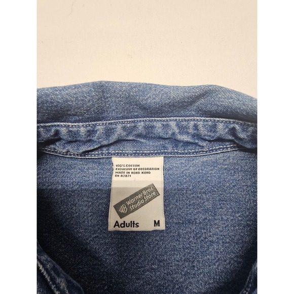 Vintage Warner Bros Looney Tunes New York Denim Shirt Mens Med Blue Embroidered - Picture 3 of 7